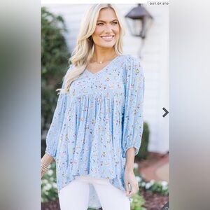 Shop The Mint All So Nice Light Blue Ditsy Floral Tunic